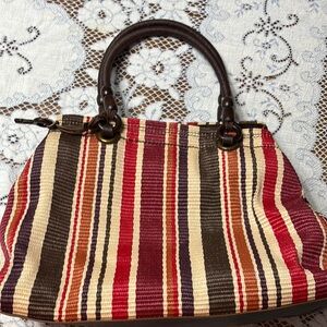 Fossil Red and Brown Satchel with Textured Stripes